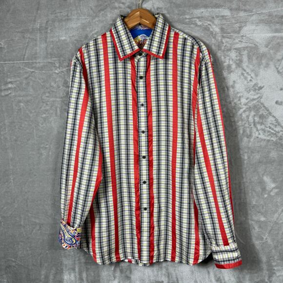 Robert Graham Button Shirt Mens XL Striped Colorful Vibrant Paisley Flip Cuff - Picture 1 of 13